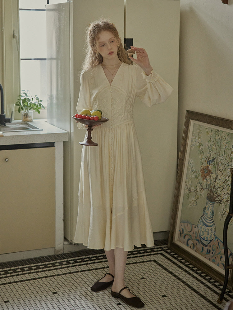 Botanical Elegance Puff Sleeve Dress