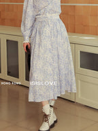 Vintage Blue Floral Cotton Skirt