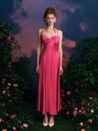 Embroidered Rose Satin Slip Dress