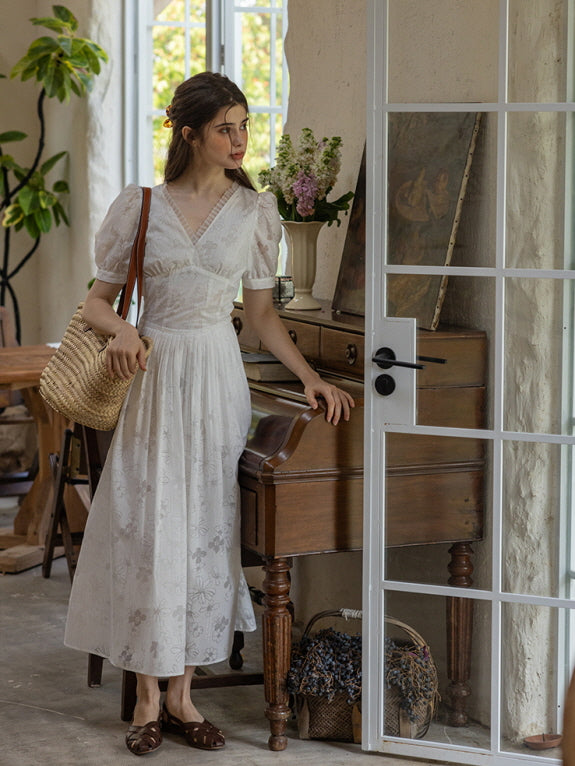 Whispering Blossom Cotton White Dress