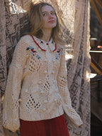 Floral Collared Cozy Knit Sweater