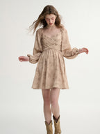 Vintage Botanical Puff-Sleeve Dress