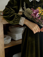 Velvet Elegance Green Lace-Trim Blouse
