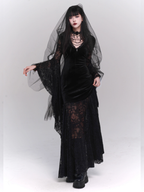 Black Velvet Lace Bell Sleeve Gothic Dress