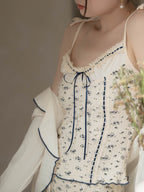 Navy Ribbon Floral Loungewear Set
