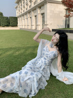 Whimsical Bloom Ruffle Chiffon Dress