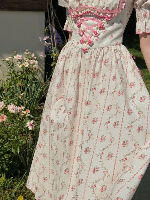 Strawberry Bloom Lace-Up Dress