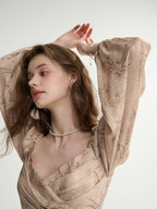 Vintage Botanical Puff-Sleeve Dress