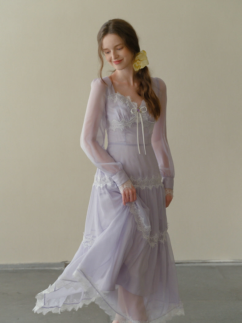 Lavender Whispers Lace Tiered Dress
