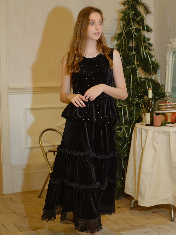 Midnight Pearl Velvet Peplum Vest
