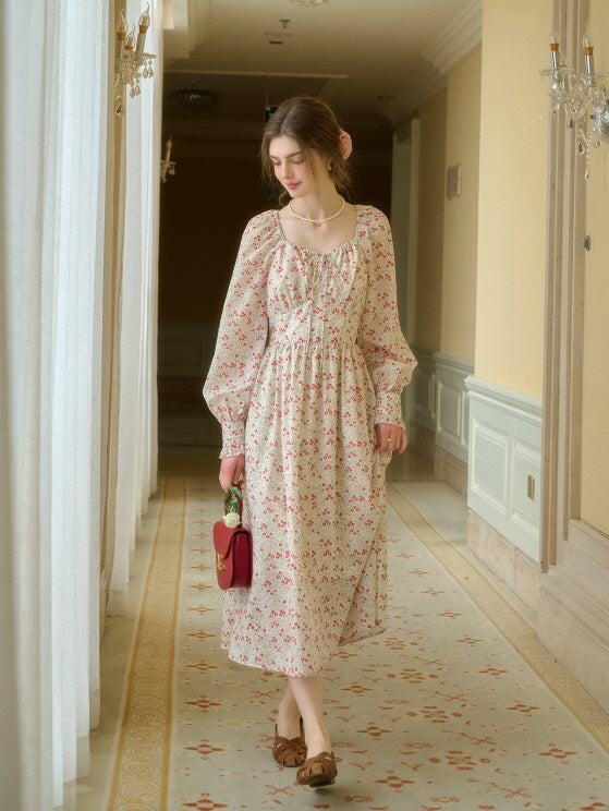 Spring Dream Floral Shirred Waist Dress