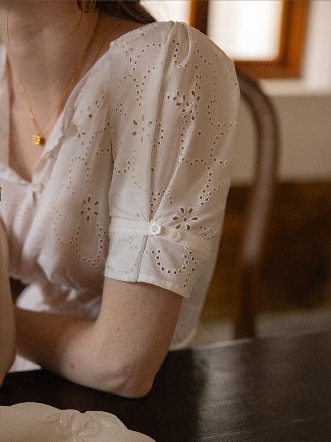 Cottagecore White Eyelet Lace Summer Dress