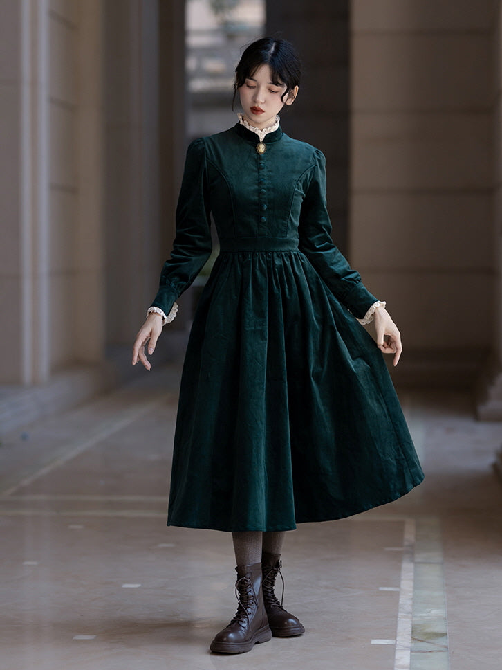 Vintage Corduroy Forest Green Dress