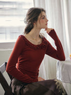 Rosette Ruffle Knit Top