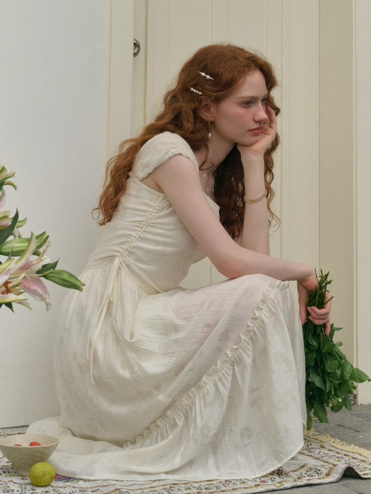 Floral Embossed Drawstring Dress