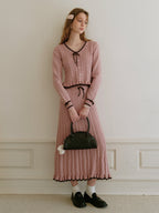 Ribbon Trim Pink Cable Knit Skirt