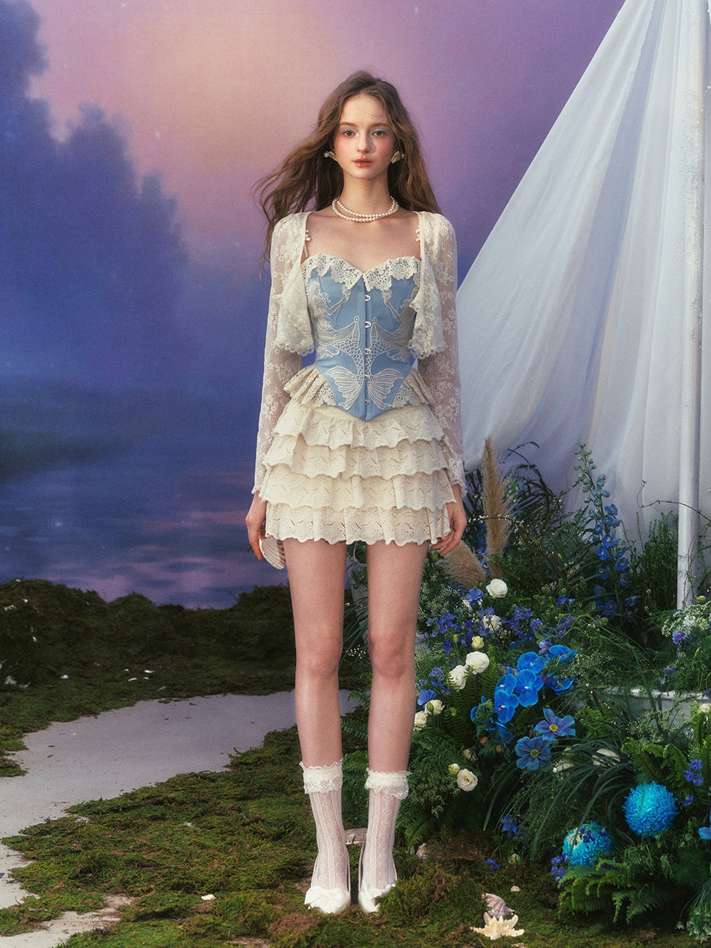 Pearl Sky Embroidered Lace Corset