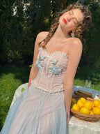 Pastel Bloom Embroidered Corset & Tulle Skirt
