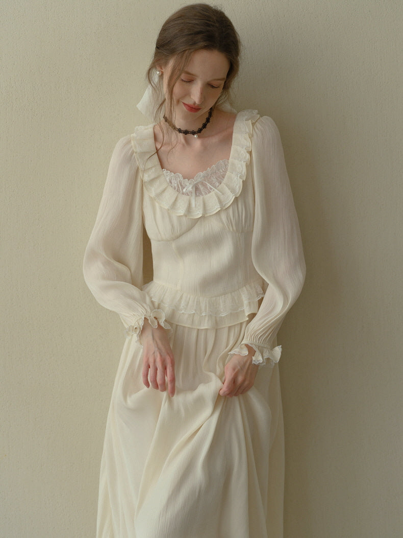 Poetic Cream Ruffle Lace Dress