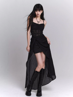 Midnight Siren Sheer Corset Drape Maxi Dress