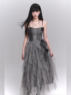 Gray Rose Tiered Tulle Dress