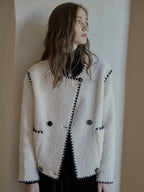 Vintage Contrast-Trim Wool Blend Jacket