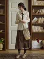 Brown Check Plaid Vintage Wrap Skirt