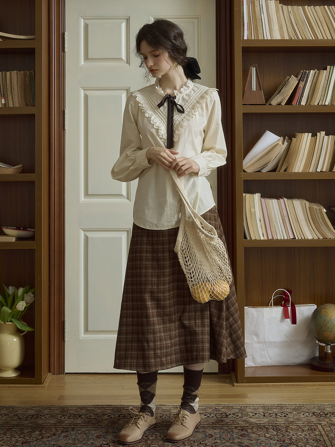 Brown Check Plaid Vintage Wrap Skirt