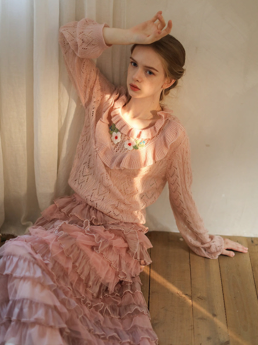 Delicate Blossom Lace Knit Sweater