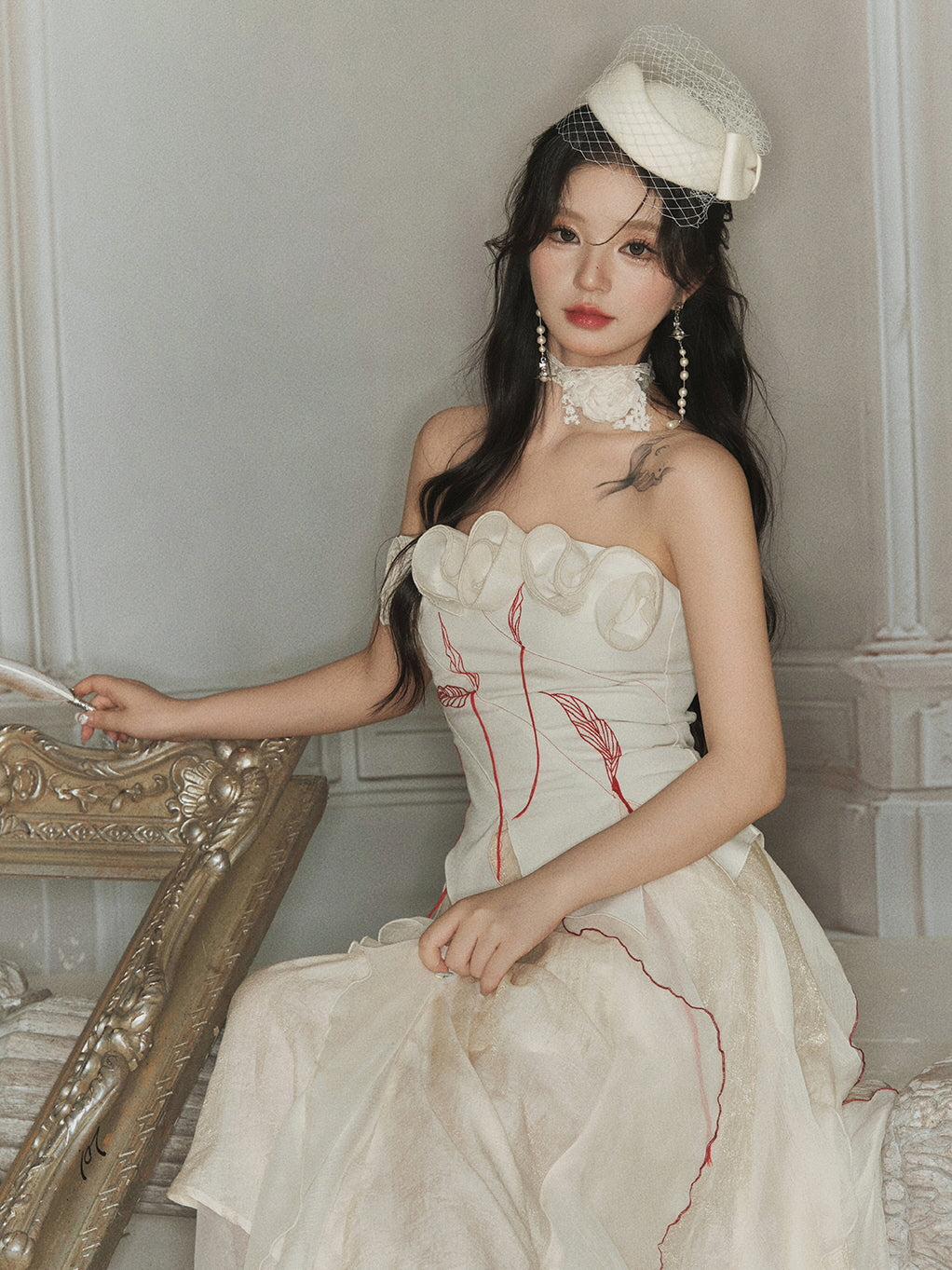 Enchanted Rose Embroidered Corset & Flowing Chiffon Skirt