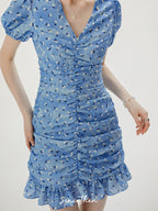 Blue Blossom Ruched Dress