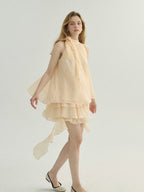 Ethereal Cream Ruffle Rose Halter Top
