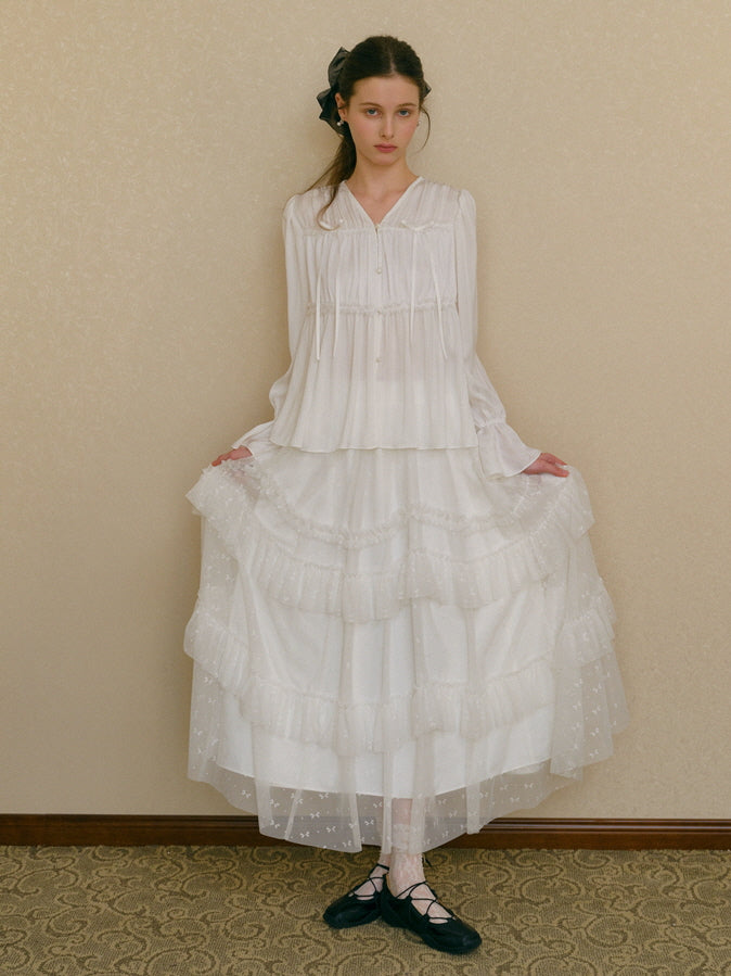 Ethereal White Pleated Chiffon Blouse