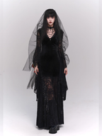 Black Velvet Lace Bell Sleeve Gothic Dress