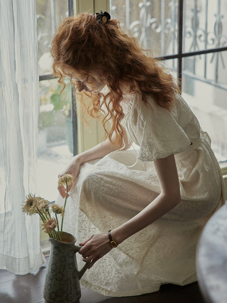 Enchanted Embroidered Puff Sleeve Dress