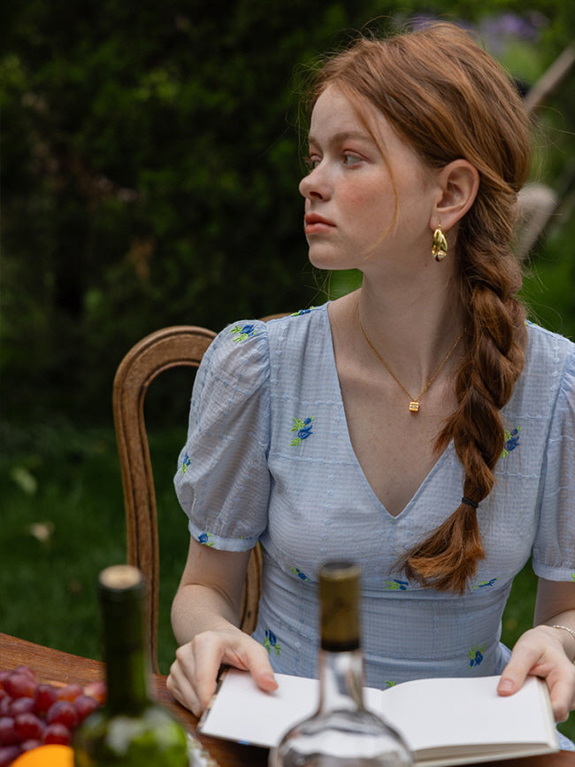 Dreamy Blue Blossom Embroidered Dress
