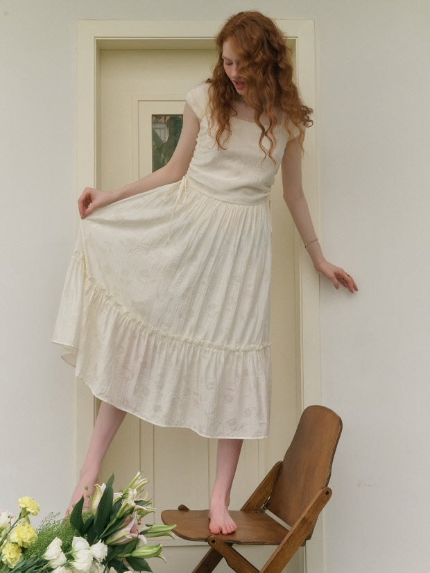 Floral Embossed Drawstring Dress