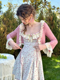 Vintage Rosebud Lace-Trimmed Knit Dress