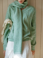 Pastel Lace-Trim Knit Sweater & Scarf