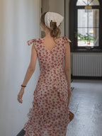 Romantic Rose Garden Ruffled Wrap Dress