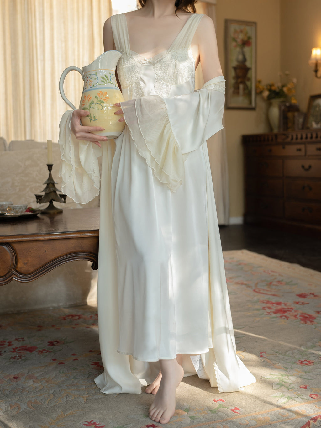 Princess Rose Lace Lounge Gown Set