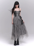 Gray Rose Tiered Tulle Dress