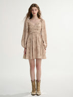 Vintage Botanical Puff-Sleeve Dress