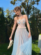Pastel Bloom Embroidered Corset & Tulle Skirt