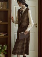 Brown Check Plaid Vintage Wrap Skirt
