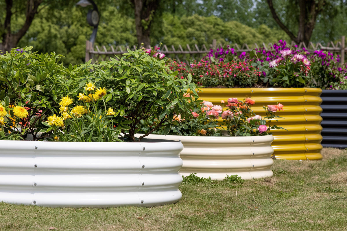 12-inch tall oval galvanized metal raised garden bed, 8 by 4 feet — view 7
