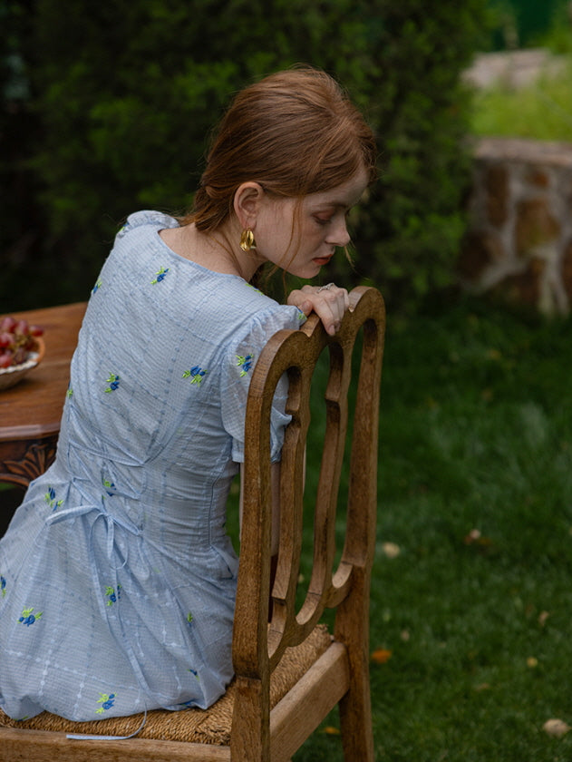 Dreamy Blue Blossom Embroidered Dress