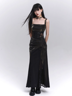 Black Metallic Corset Evening Dress