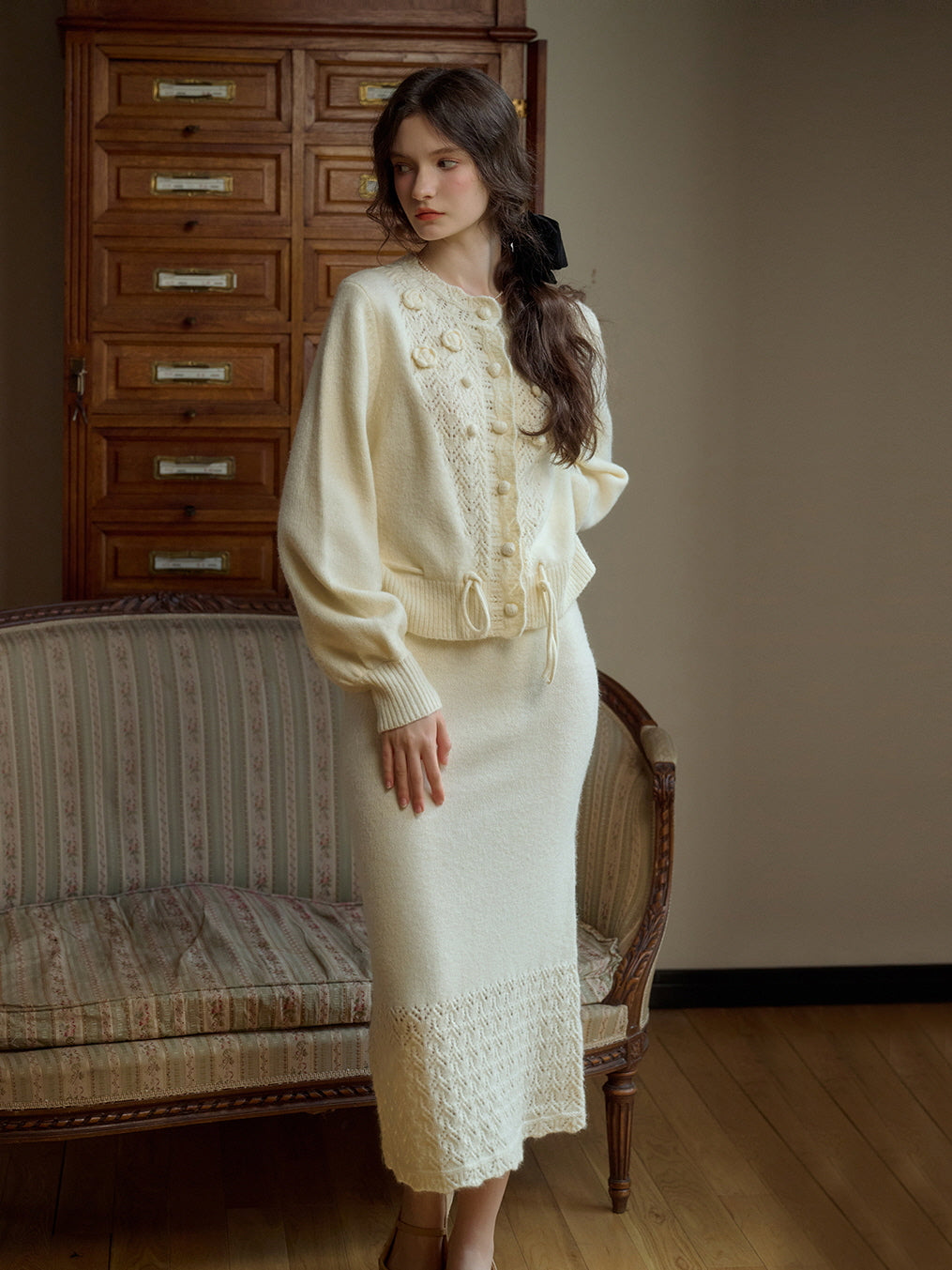 Cottage Lace Hem Knit Skirt
