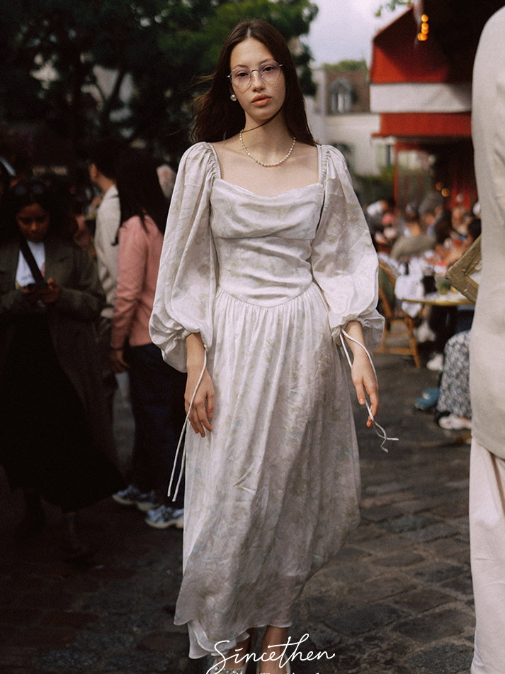 Ethereal Garden Puff-Sleeve Long Dress